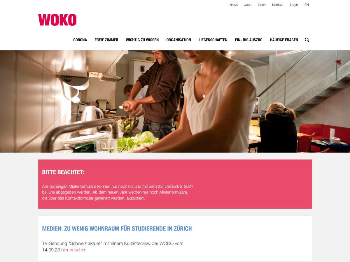 Die WOKO vermietet und vermittelt günstigen Wohnraum für Studenten im Kanton Zürich